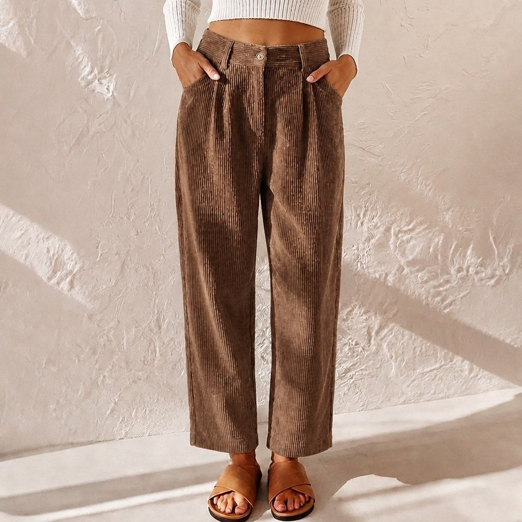Eliane | Women's High-Waist Wide-Leg Corduroy Trousers, Pleated Front Trousers | My Sweet Wardrobe | Black