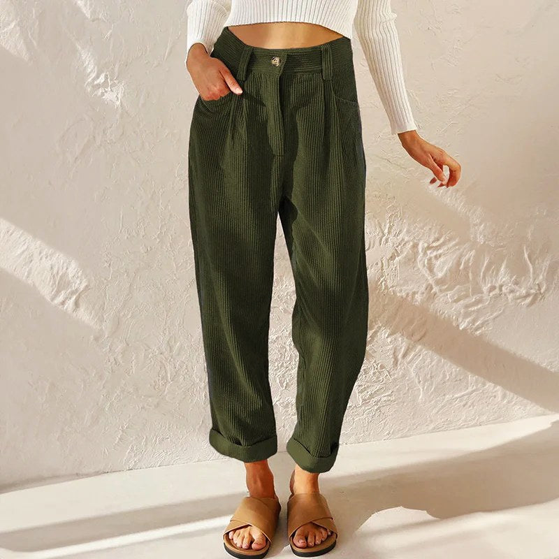 Eliane | Women's High-Waist Wide-Leg Corduroy Trousers, Pleated Front Trousers | My Sweet Wardrobe