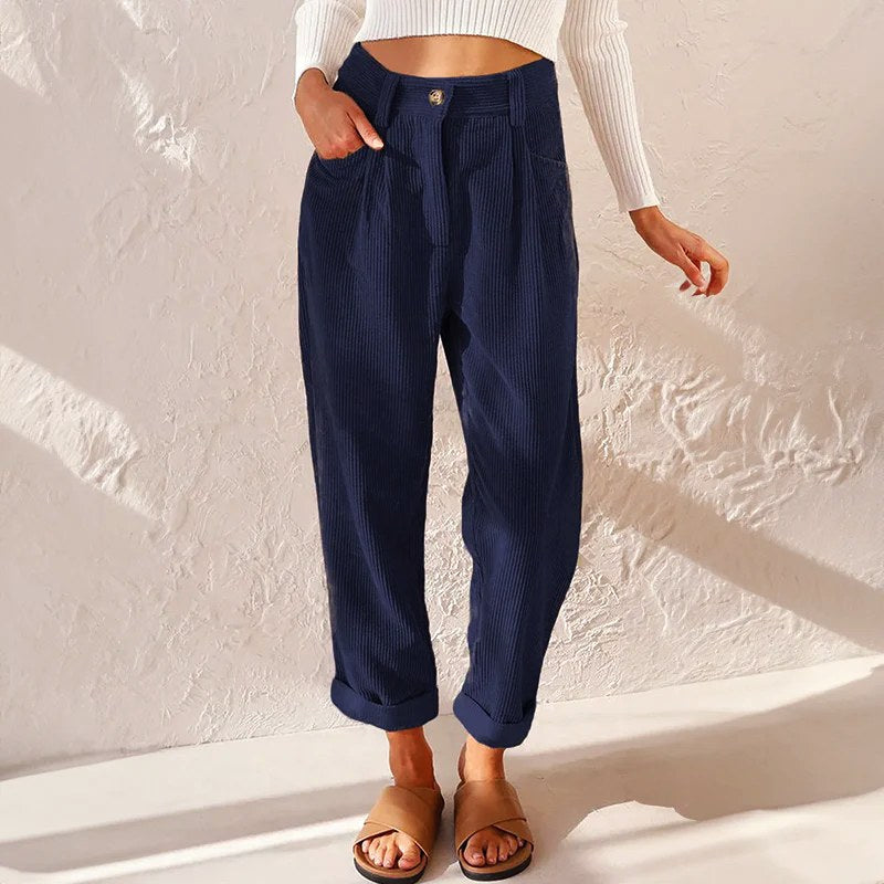 Eliane | Women's High-Waist Wide-Leg Corduroy Trousers, Pleated Front Trousers | My Sweet Wardrobe