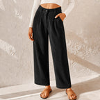 Eliane | Women's High-Waist Wide-Leg Corduroy Trousers, Pleated Front Trousers | My Sweet Wardrobe