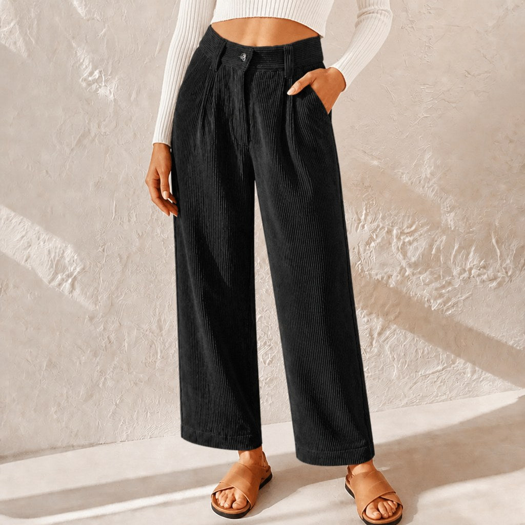Eliane | Women's High-Waist Wide-Leg Corduroy Trousers, Pleated Front Trousers | My Sweet Wardrobe