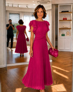 Elizabeth | Women's Pleated Maxi Dress with a Defined Waist and Ruffle Sleeves – an Evening Dress | My Sweet Wardrobe