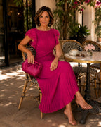 Elizabeth | Women's Pleated Maxi Dress with a Defined Waist and Ruffle Sleeves – an Evening Dress | My Sweet Wardrobe