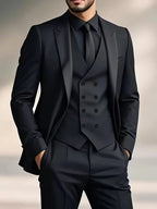 Elliot | Men's Slim-Fit Three-Piece Suit, Double-Breasted Waistcoat Trouser Suit | My Sweet Wardrobe | Black