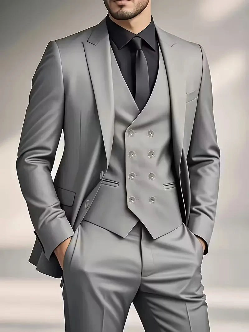 Elliot | Men's Slim-Fit Three-Piece Suit, Double-Breasted Waistcoat Trouser Suit | My Sweet Wardrobe