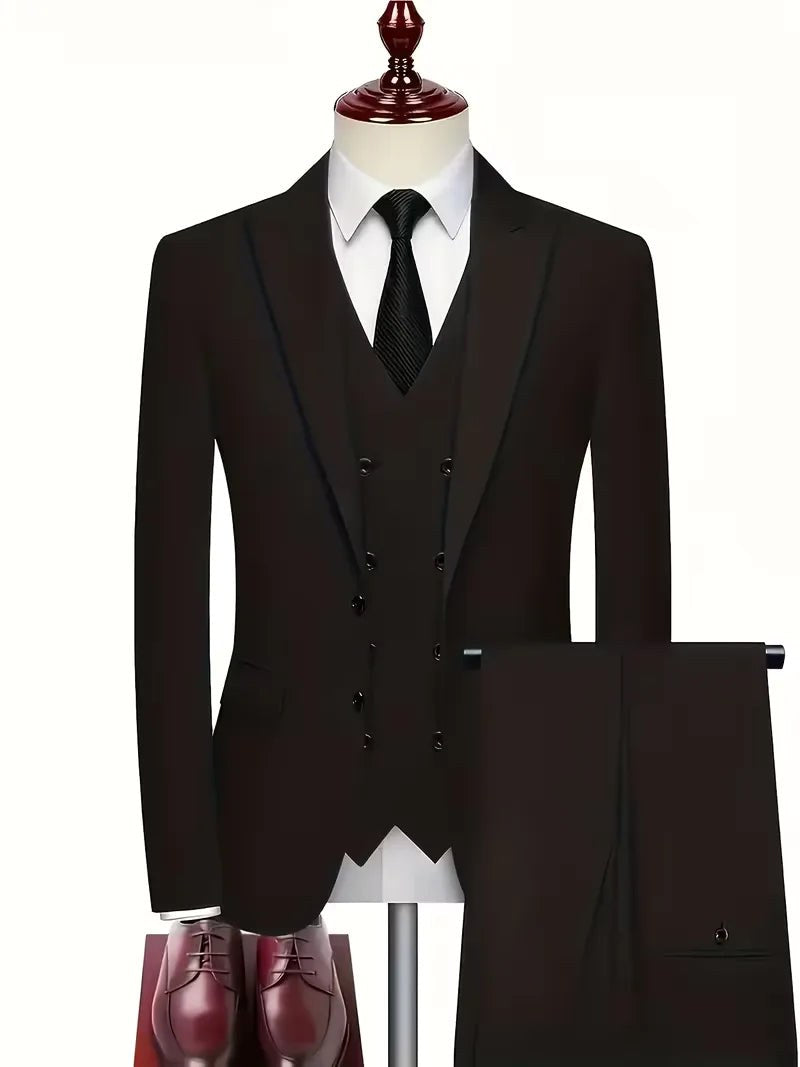 Elliot | Men's Slim-Fit Three-Piece Suit, Double-Breasted Waistcoat Trouser Suit | My Sweet Wardrobe | Navy Blue