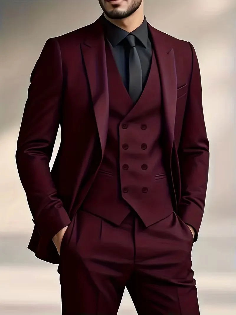 Elliot | Men's Slim-Fit Three-Piece Suit, Double-Breasted Waistcoat Trouser Suit | My Sweet Wardrobe