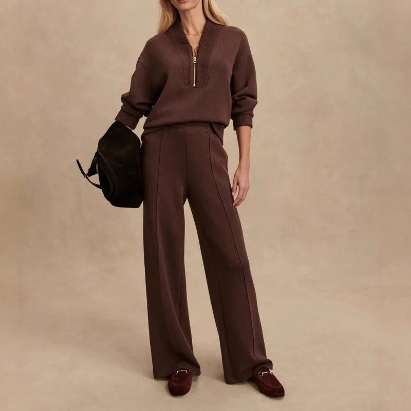 Elodie | Women's Knit Zip-Up Two-Piece Set, Coordinated Lounge Set | My Sweet Wardrobe