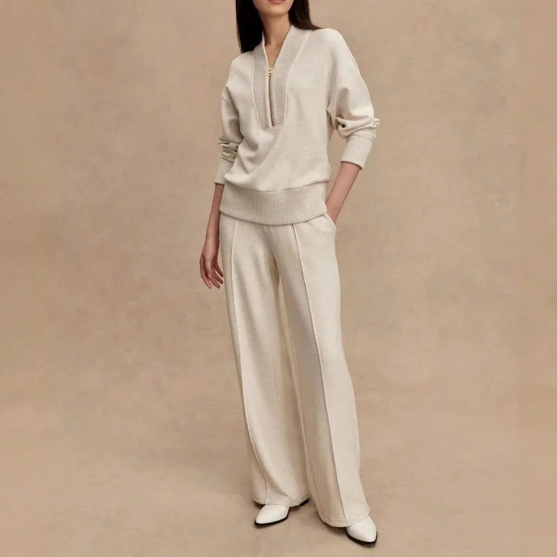 Elodie | Women's Knit Zip-Up Two-Piece Set, Coordinated Lounge Set | My Sweet Wardrobe