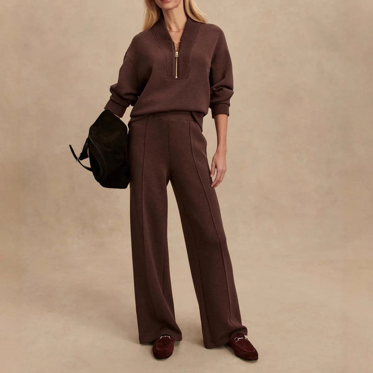 Elodie | Women's Knit Zip-Up Two-Piece Set, Coordinated Lounge Set | My Sweet Wardrobe