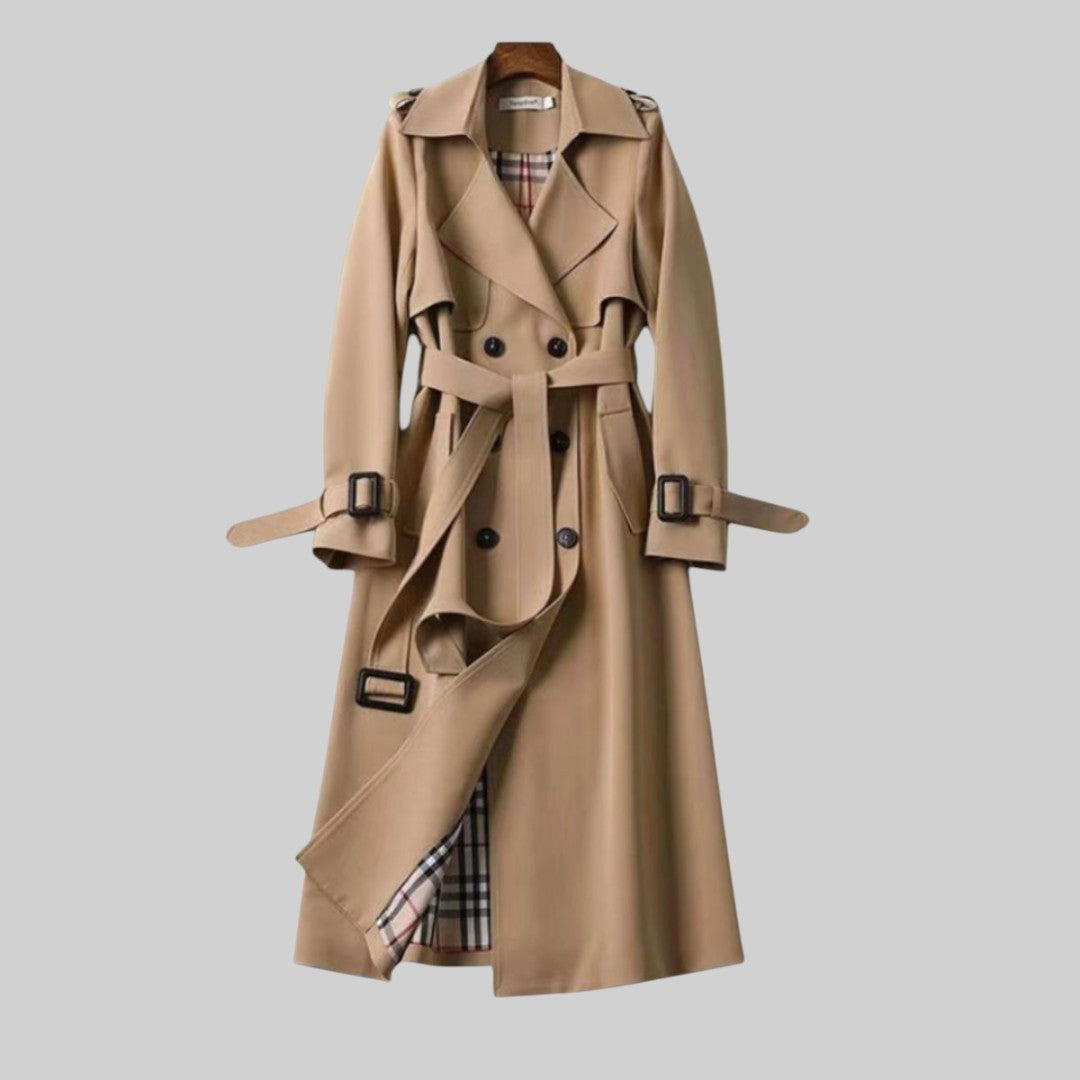 Eloise | Women's Belted Double-Breasted Trench Coat, Longline Winter Coat | My Sweet Wardrobe | Beige