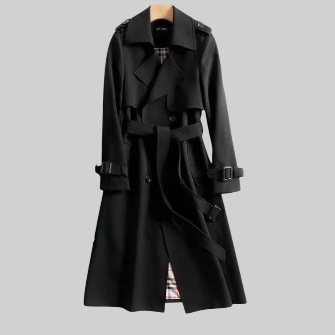 Eloise | Women's Belted Double-Breasted Trench Coat, Longline Winter Coat | My Sweet Wardrobe | Black