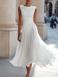 Elsie | Women's Pleated Midi Dress with Draped Neckline, Structured Midi Dress | My Sweet Wardrobe