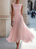 Elsie | Women's Pleated Midi Dress with Draped Neckline, Structured Midi Dress | My Sweet Wardrobe