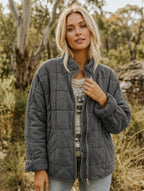 Emery | Women's Oversized Quilted Jacket, Structured Collar Autumn Jacket | Dressific | Dark Grey