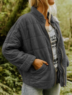 Emery | Women's Oversized Quilted Jacket, Structured Collar Autumn Jacket | Dressific | Blue