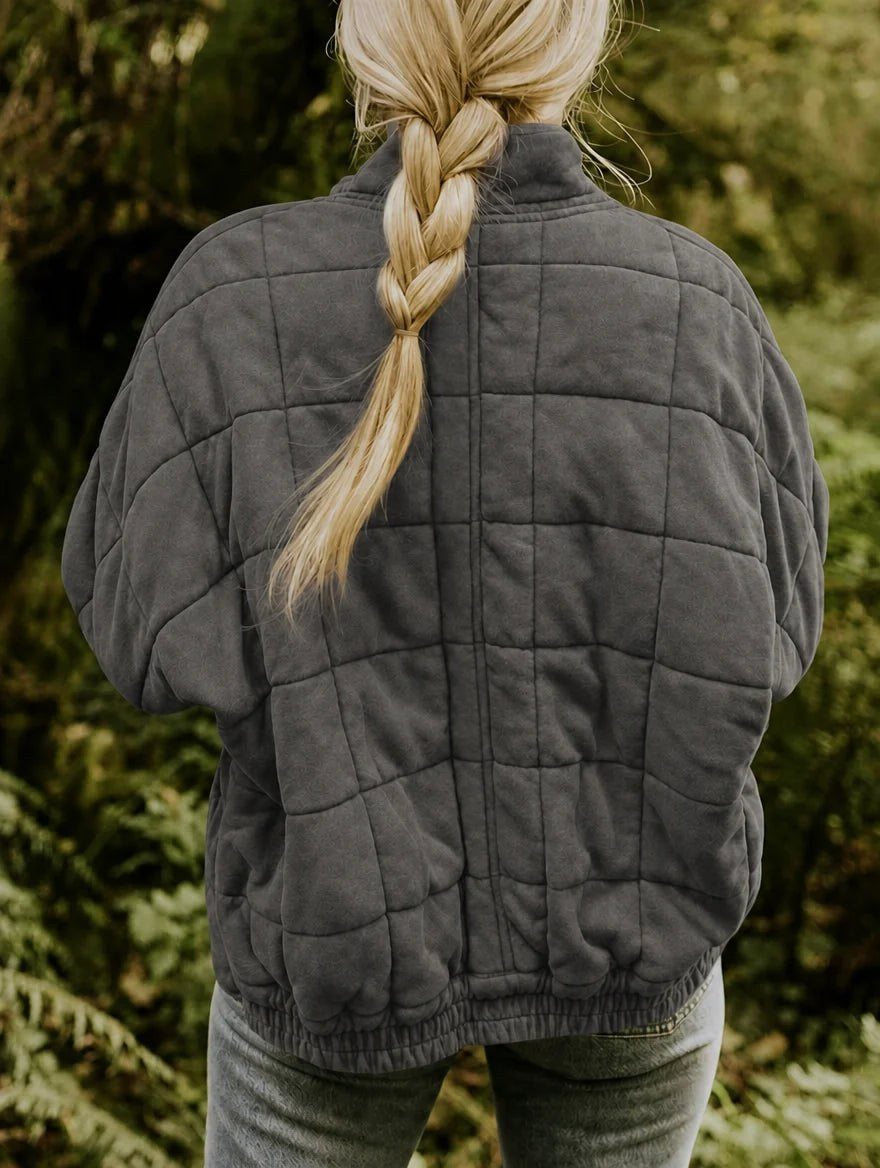 Emery | Women's Oversized Quilted Jacket, Structured Collar Autumn Jacket | Dressific | Beige