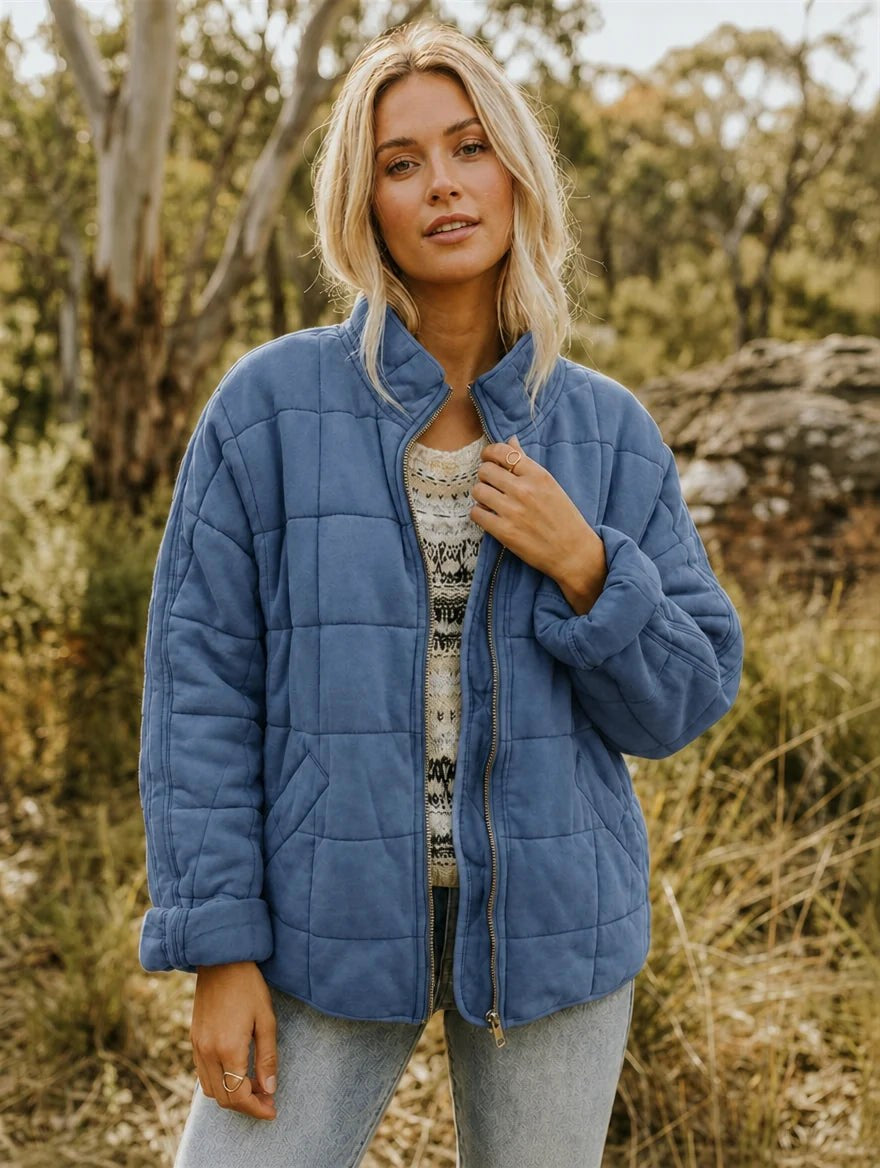 Emery | Women's Oversized Quilted Jacket, Structured Collar Autumn Jacket | Dressific