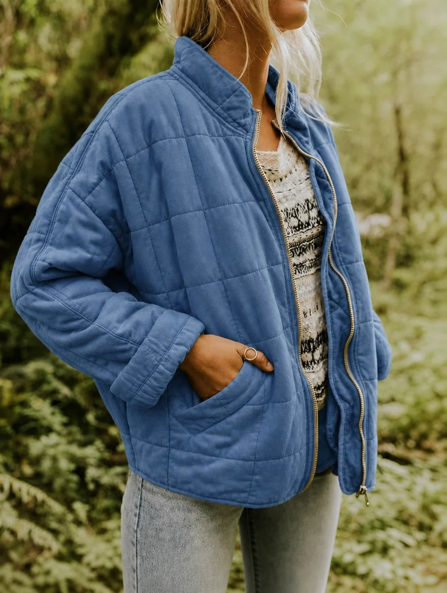 Emery | Women's Oversized Quilted Jacket, Structured Collar Autumn Jacket | Dressific