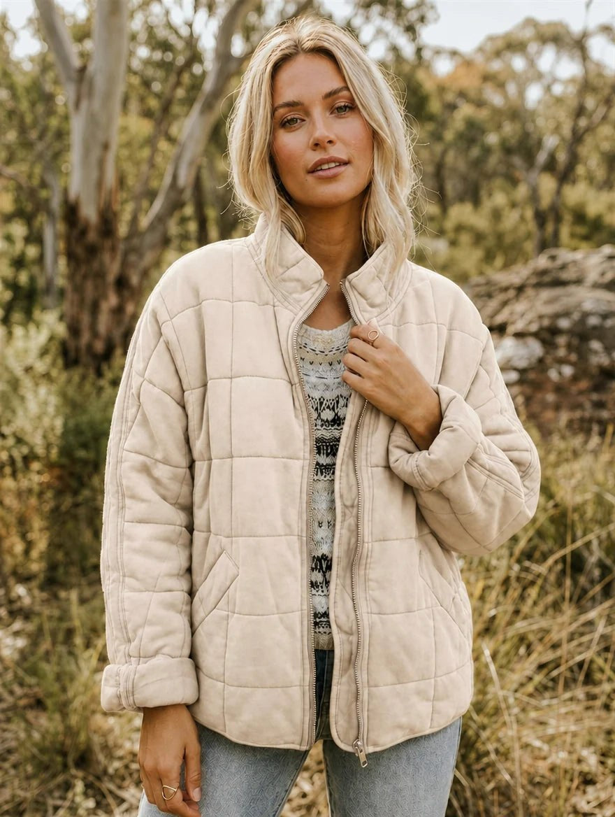 Emery | Women's Oversized Quilted Jacket, Structured Collar Autumn Jacket | Dressific