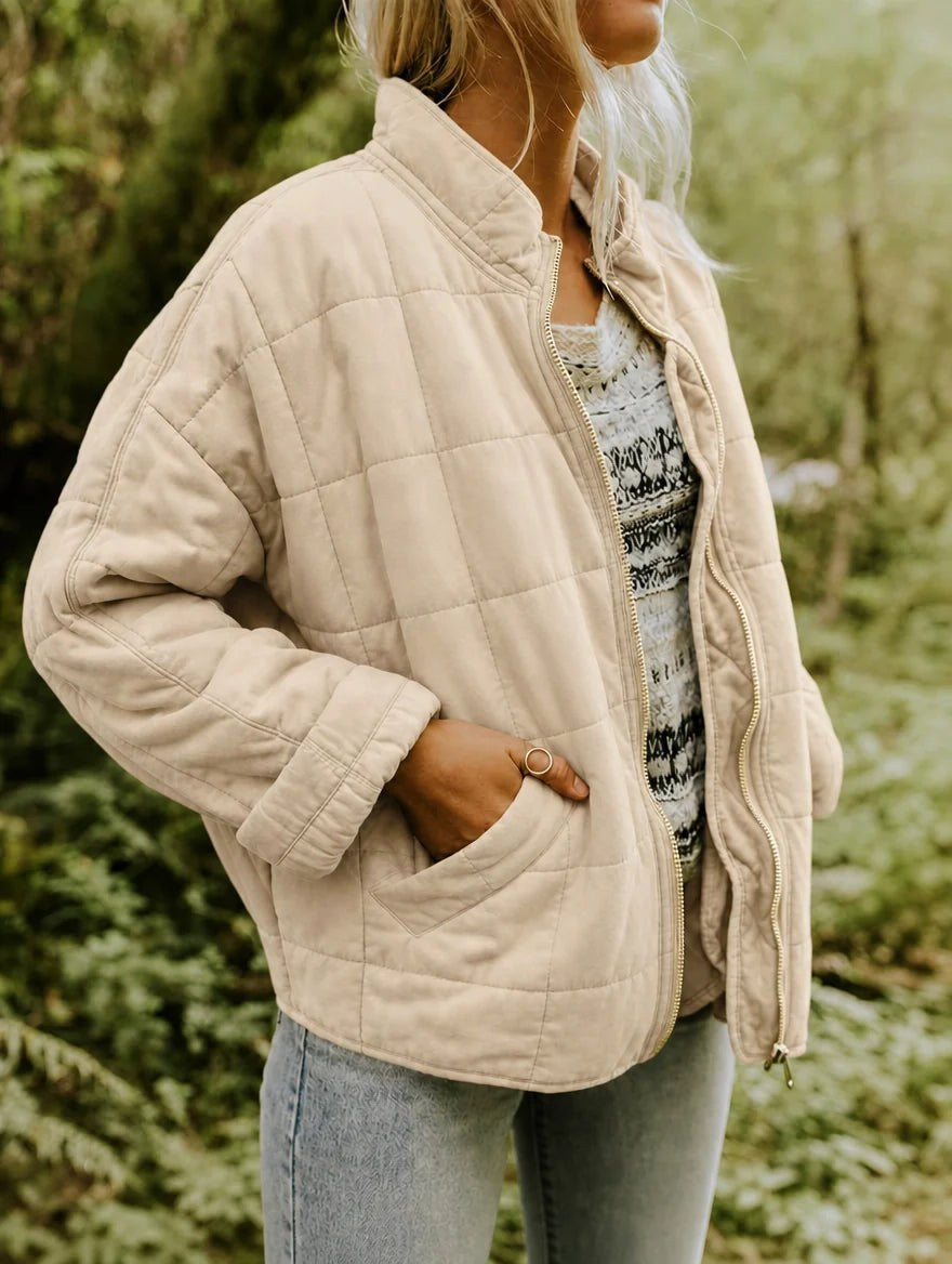 Emery | Women's Oversized Quilted Jacket, Structured Collar Autumn Jacket | Dressific