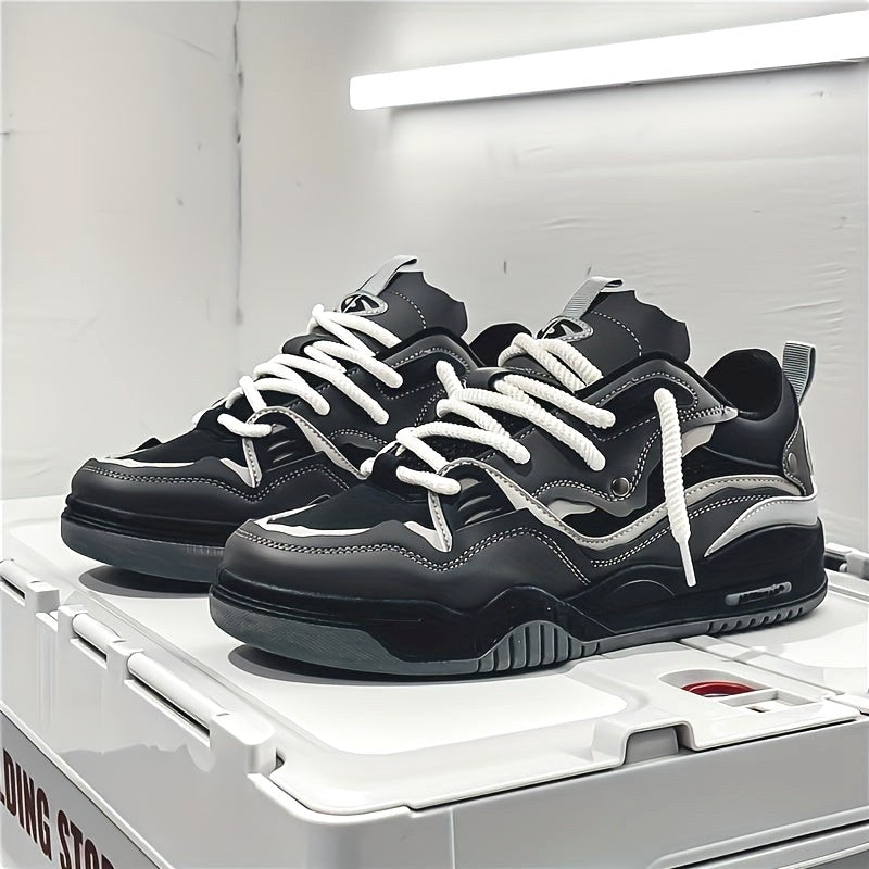 Emil | Men's Sports Shoes with Geometric Pattern, Lace-Up Shoes with Tread Sole | My Sweet Wardrobe | Black