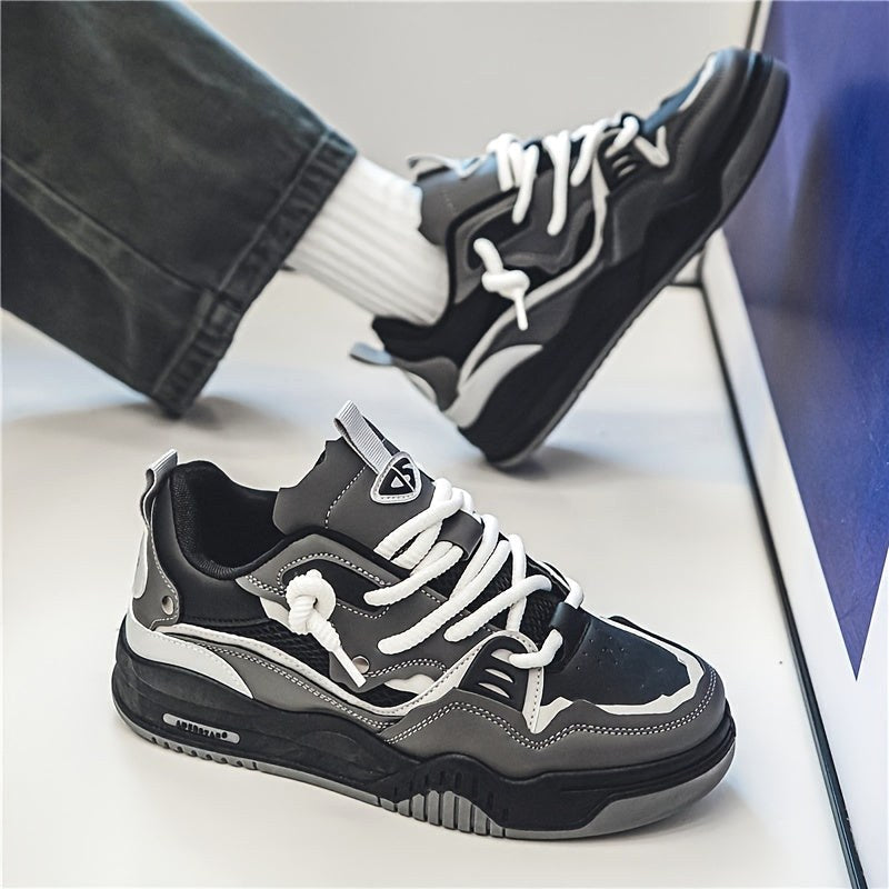 Emil | Men's Sports Shoes with Geometric Pattern, Lace-Up Shoes with Tread Sole | My Sweet Wardrobe | Grey