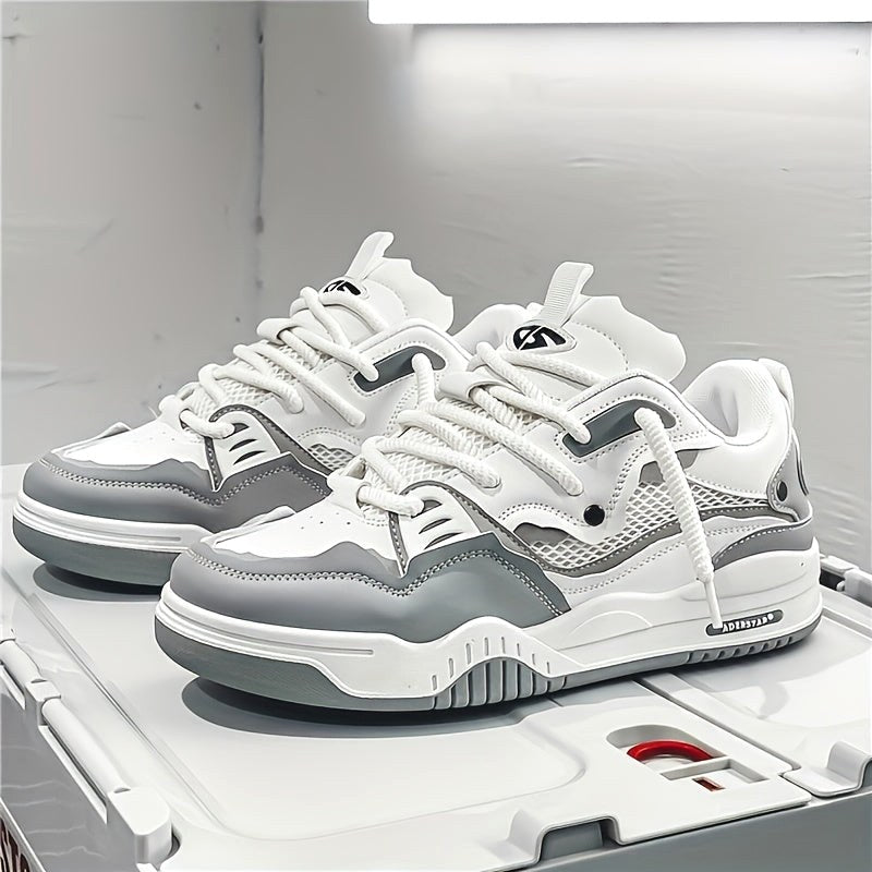 Emil | Men's Sports Shoes with Geometric Pattern, Lace-Up Shoes with Tread Sole | My Sweet Wardrobe | Grey