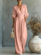 Emilie | Women's Wide-Leg Linen Jumpsuit, Cinched-Waist Jumpsuit | My Sweet Wardrobe