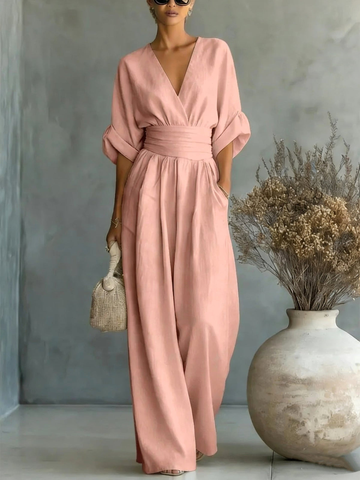 Emilie | Women's Wide-Leg Linen Jumpsuit, Cinched-Waist Jumpsuit | My Sweet Wardrobe