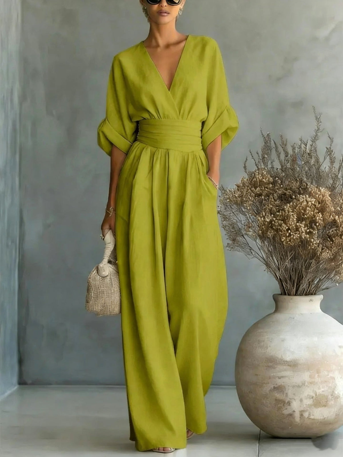Emilie | Women's Wide-Leg Linen Jumpsuit, Cinched-Waist Jumpsuit | My Sweet Wardrobe
