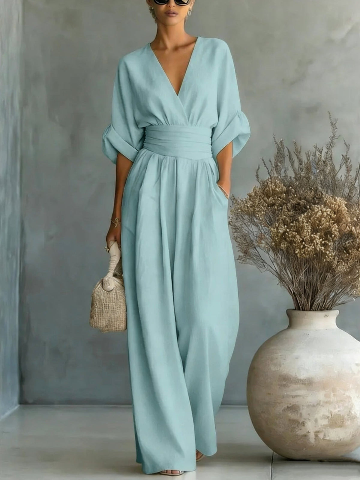 Emilie | Women's Wide-Leg Linen Jumpsuit, Cinched-Waist Jumpsuit | My Sweet Wardrobe