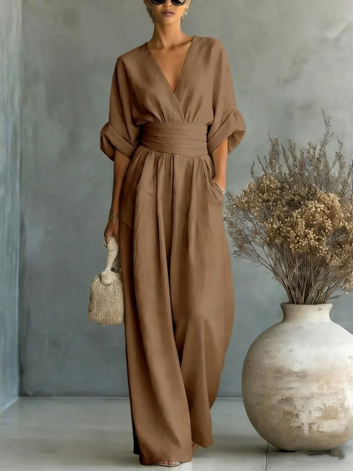 Emilie | Women's Wide-Leg Linen Jumpsuit, Cinched-Waist Jumpsuit | My Sweet Wardrobe