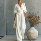 Emilie | Women's Wide-Leg Linen Jumpsuit, Cinched-Waist Jumpsuit | My Sweet Wardrobe