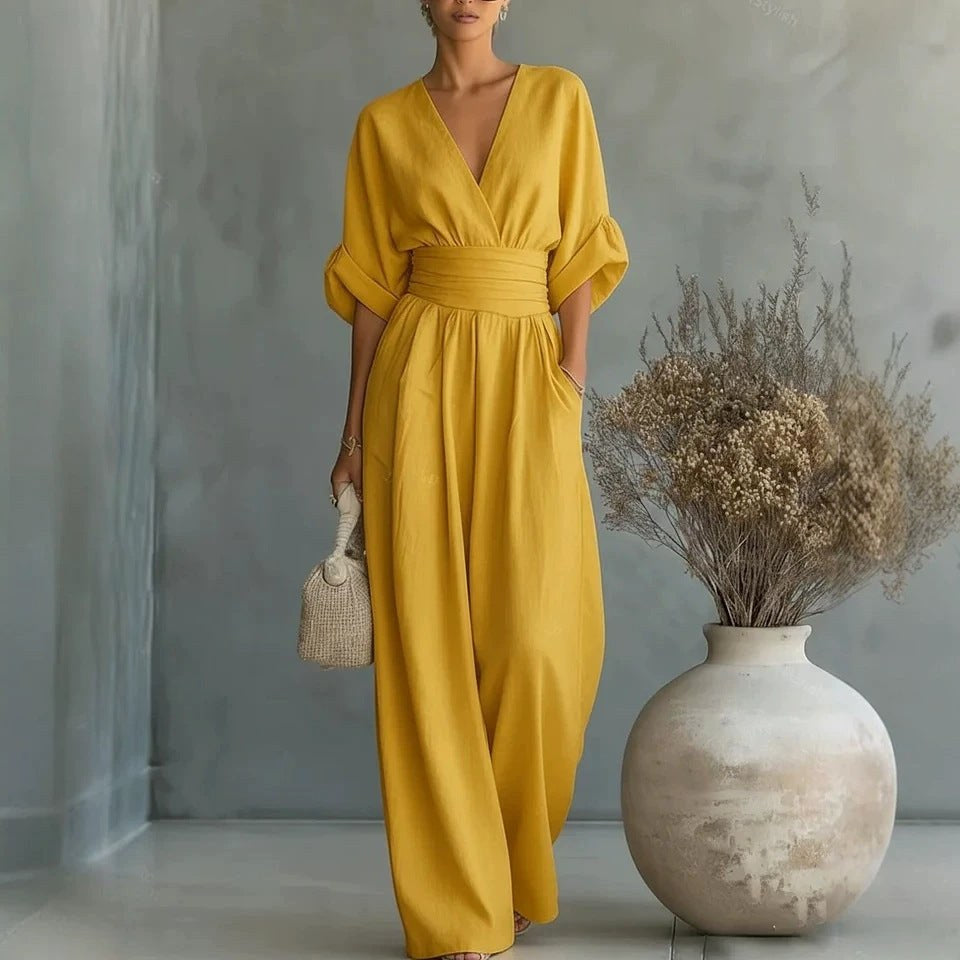 Emilie | Women's Wide-Leg Linen Jumpsuit, Cinched-Waist Jumpsuit | My Sweet Wardrobe