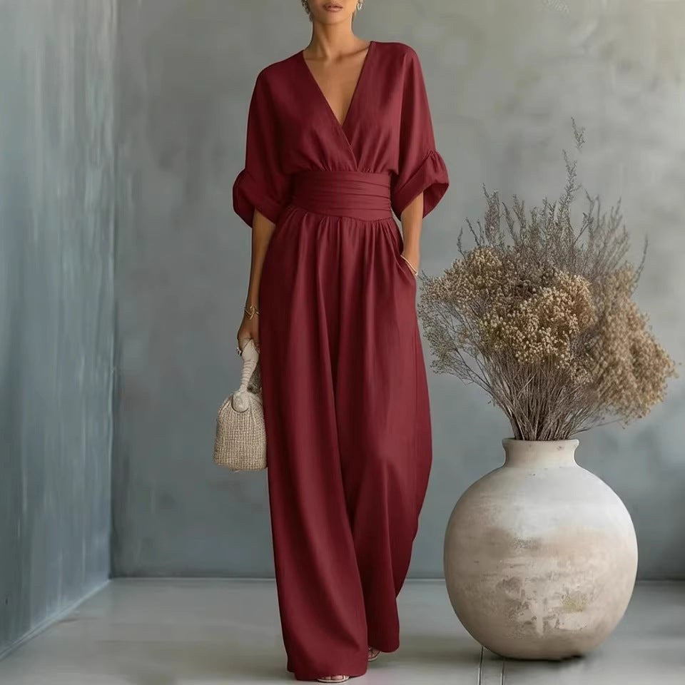 Emilie | Women's Wide-Leg Linen Jumpsuit, Cinched-Waist Jumpsuit | My Sweet Wardrobe
