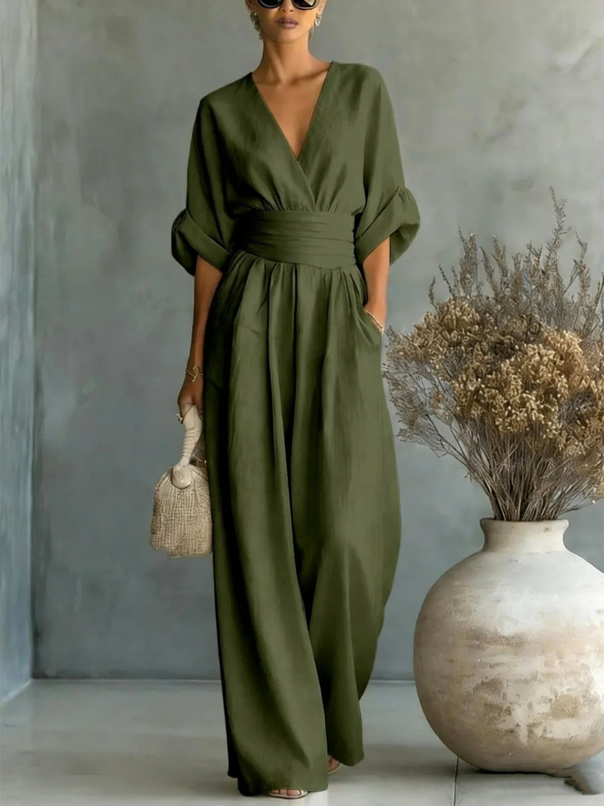 Emilie | Women's Wide-Leg Linen Jumpsuit, Cinched-Waist Jumpsuit | My Sweet Wardrobe