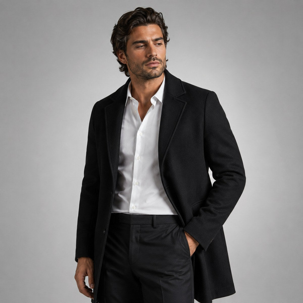 Emmett | Men's Wool-Cashmere Mid-Length Coat, Tailored Autumn Coat | My Sweet Wardrobe | Grey
