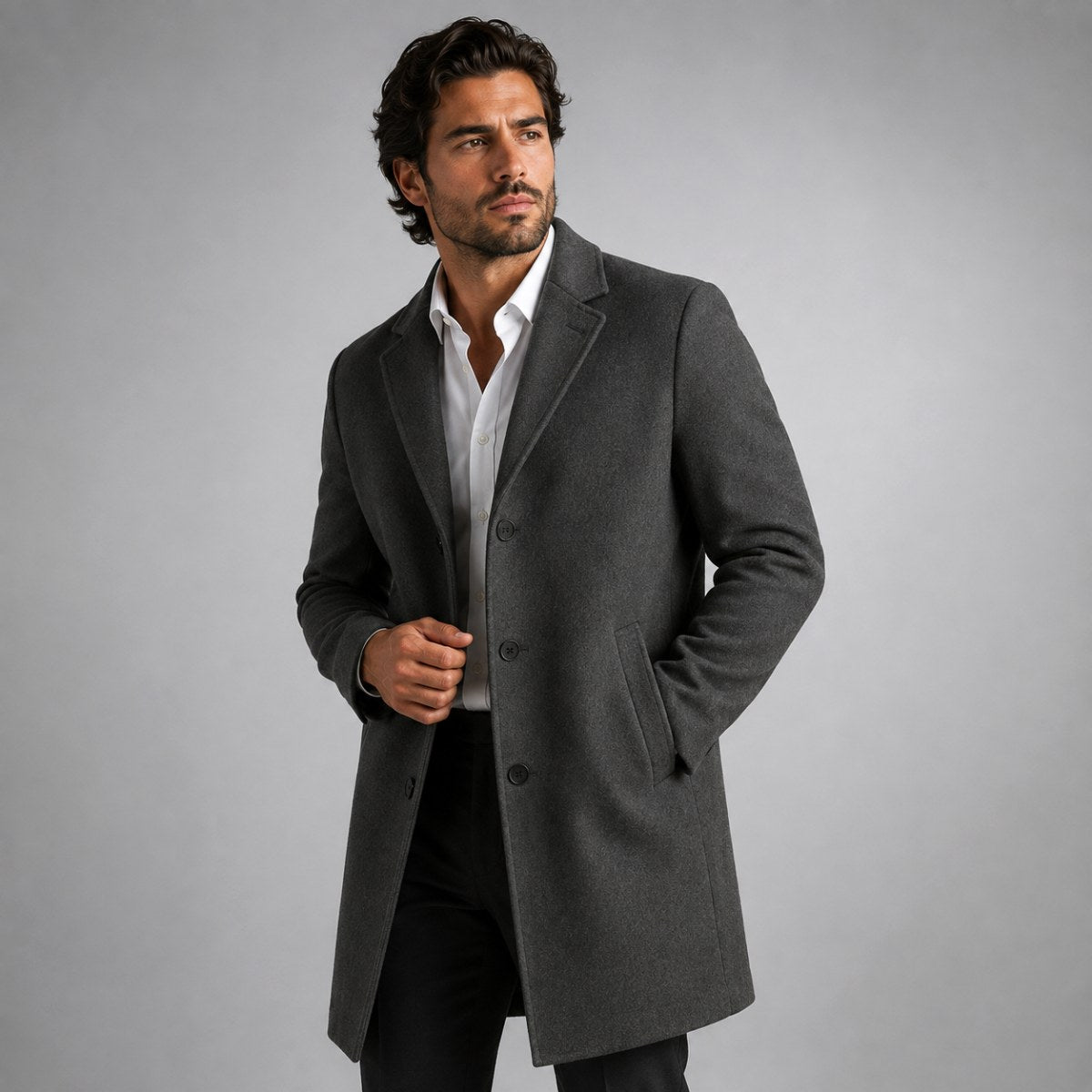 Emmett | Men's Wool-Cashmere Mid-Length Coat, Tailored Autumn Coat | My Sweet Wardrobe | Beige