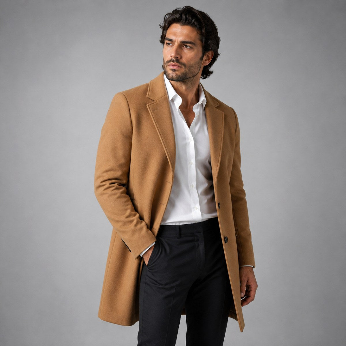 Emmett | Men's Wool-Cashmere Mid-Length Coat, Tailored Autumn Coat | My Sweet Wardrobe