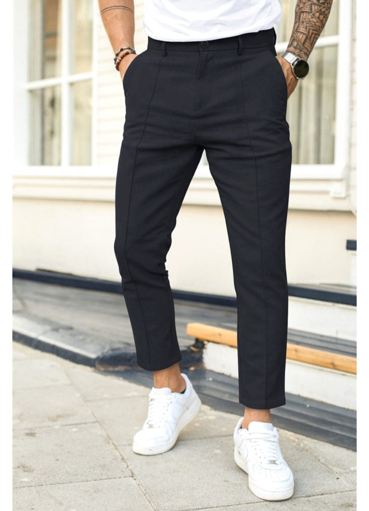 Erik | Men's Trousers with Tapered Leg, Ankle-Length Trousers | My Sweet Wardrobe | Black