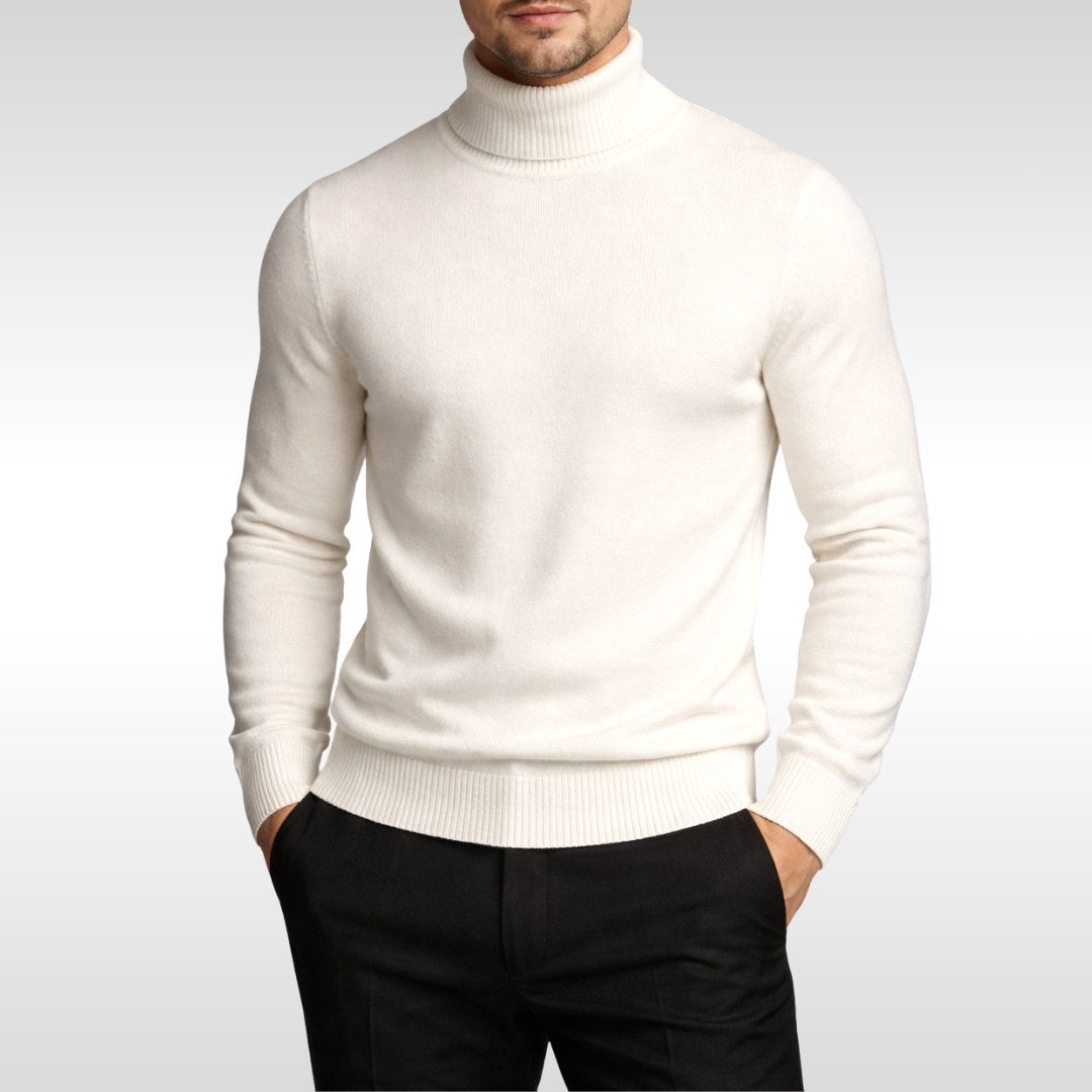 Erwin | Men's Fine-Knit Turtleneck Jumper, Classic Autumn Jumper | My Sweet Wardrobe | White