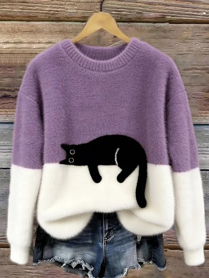Estelle | Women's Cat Motif Wool-Mix Knit Jumper, Charming Everyday Sweater | My Sweet Wardrobe