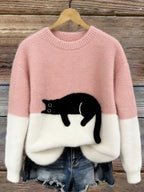 Estelle | Women's Cat Motif Wool-Mix Knit Jumper, Charming Everyday Sweater | My Sweet Wardrobe
