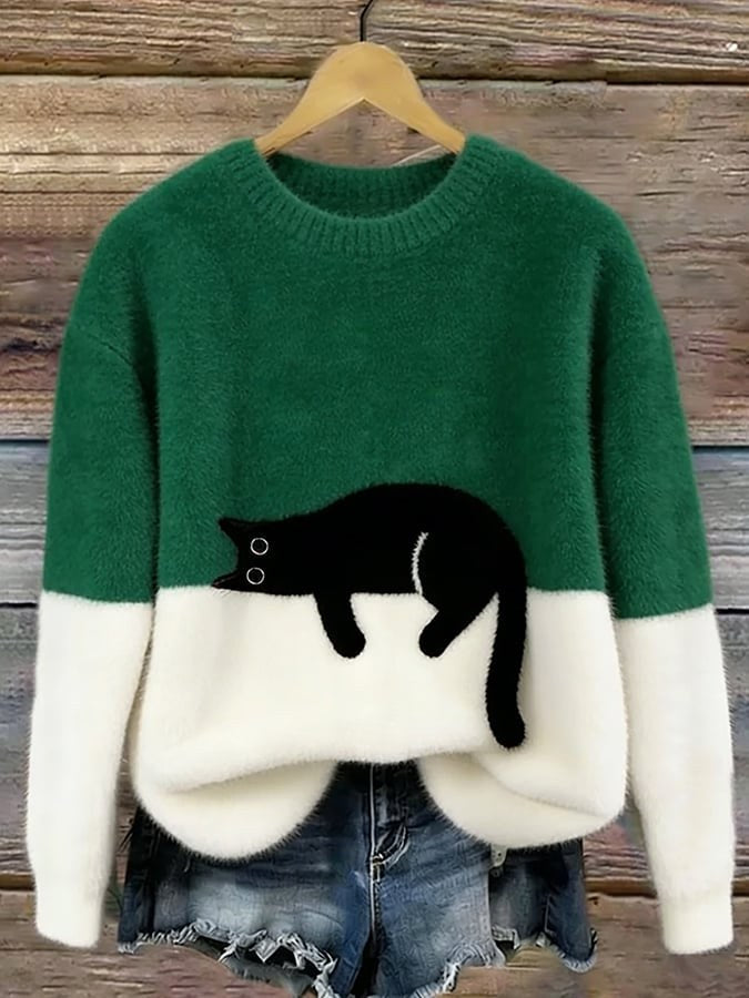 Estelle | Women's Cat Motif Wool-Mix Knit Jumper, Charming Everyday Sweater | My Sweet Wardrobe
