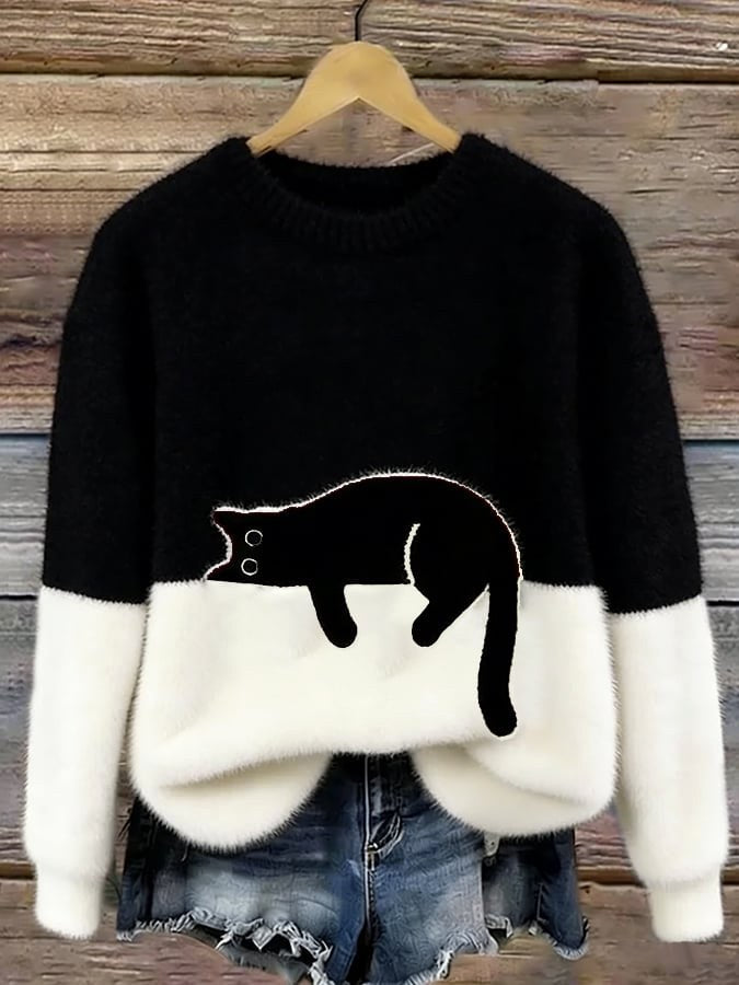Estelle | Women's Cat Motif Wool-Mix Knit Jumper, Charming Everyday Sweater | My Sweet Wardrobe