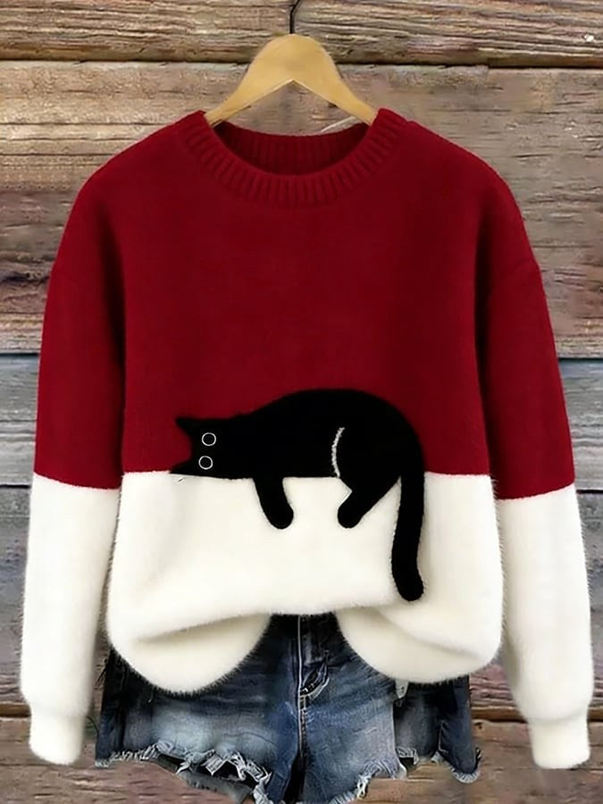 Estelle | Women's Cat Motif Wool-Mix Knit Jumper, Charming Everyday Sweater | My Sweet Wardrobe