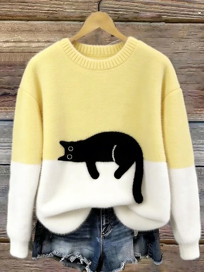 Estelle | Women's Cat Motif Wool-Mix Knit Jumper, Charming Everyday Sweater | My Sweet Wardrobe