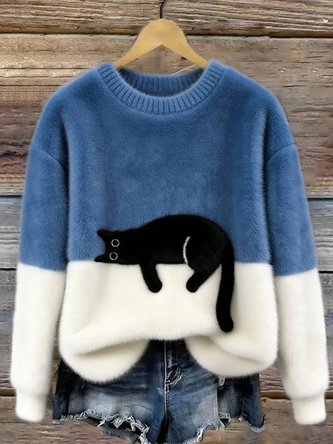 Estelle | Women's Cat Motif Wool-Mix Knit Jumper, Charming Everyday Sweater | My Sweet Wardrobe