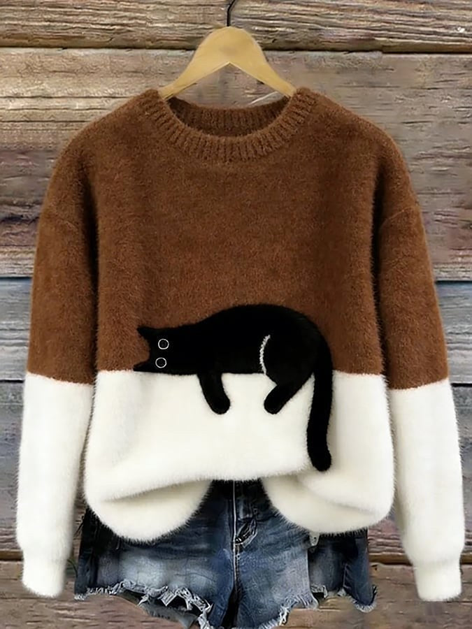 Estelle | Women's Cat Motif Wool-Mix Knit Jumper, Charming Everyday Sweater | My Sweet Wardrobe